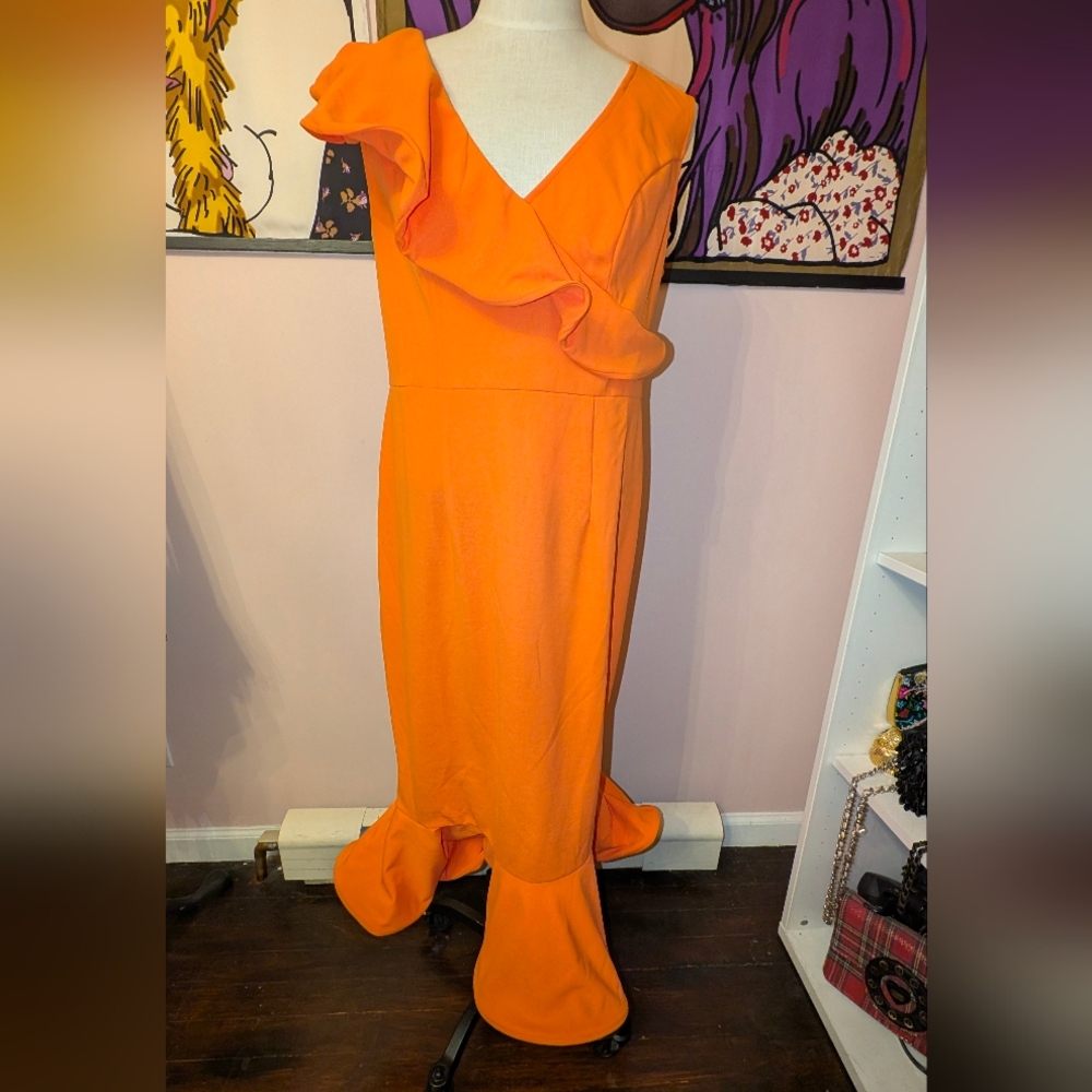 Elegant Orange Ruffle Dress